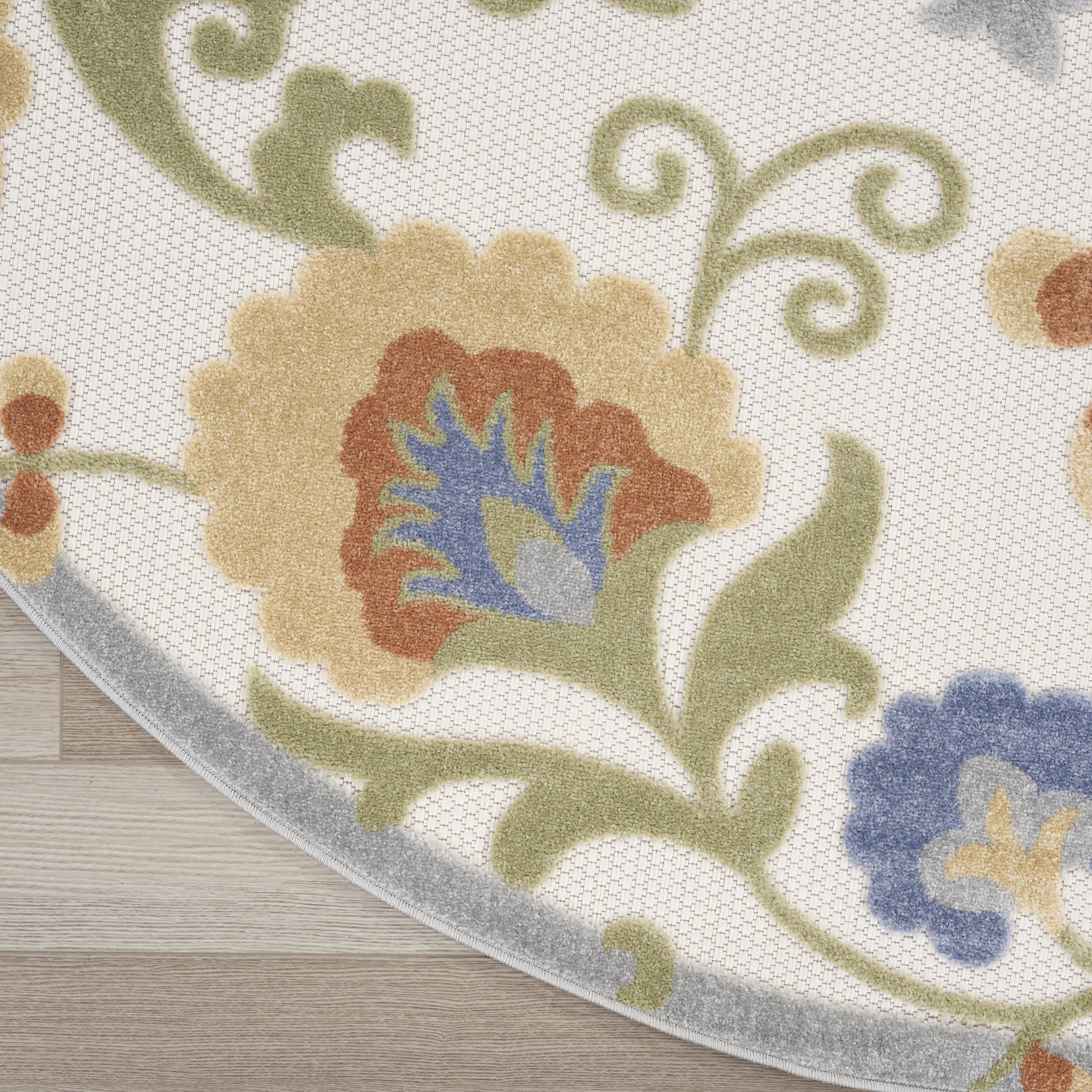 Nourison Aloha 5'3" x Round Ivory Blue Outdoor Rug
