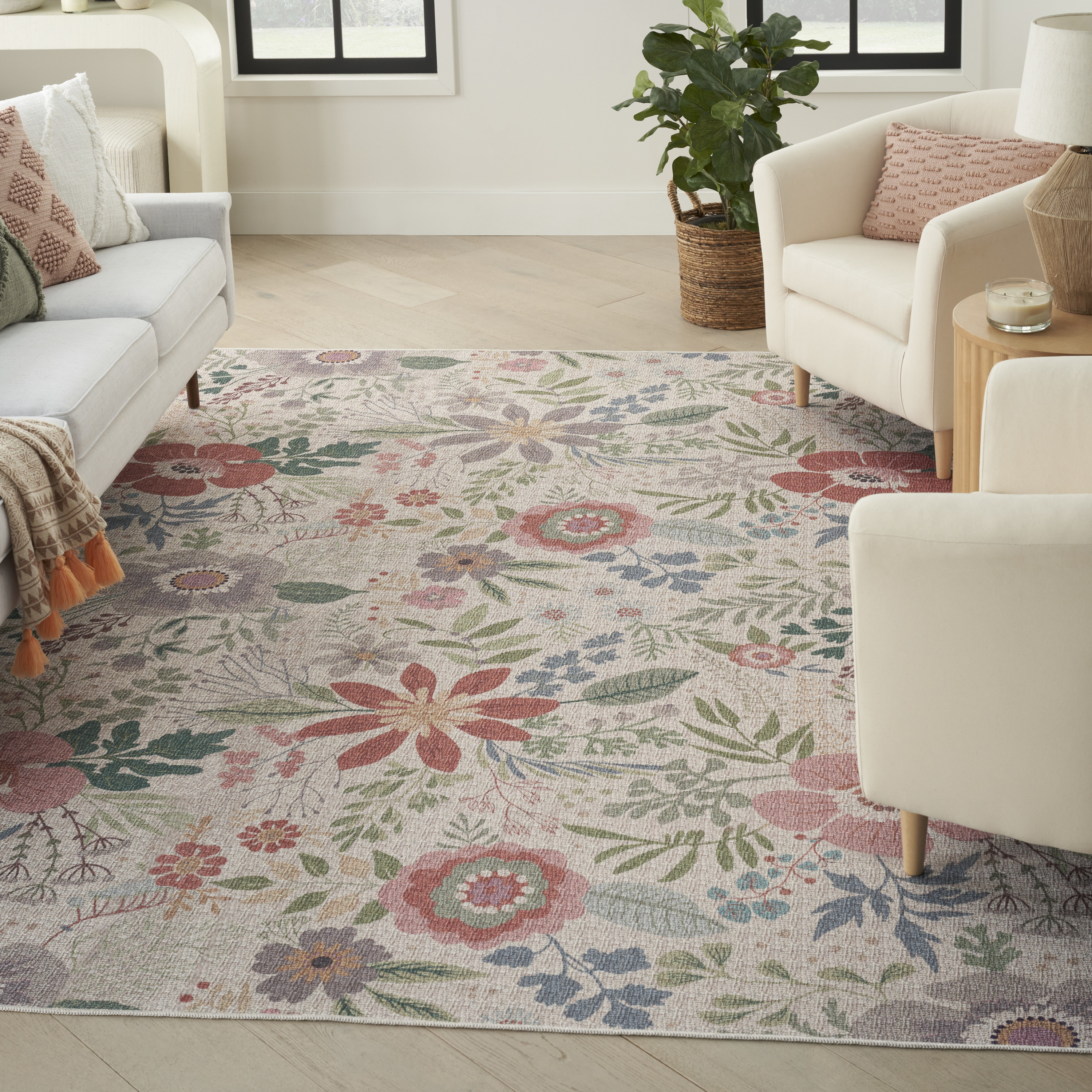 Nourison Nourison Washables 9'2" x 12' Cream Multicolor Farmhouse Indoor Rug