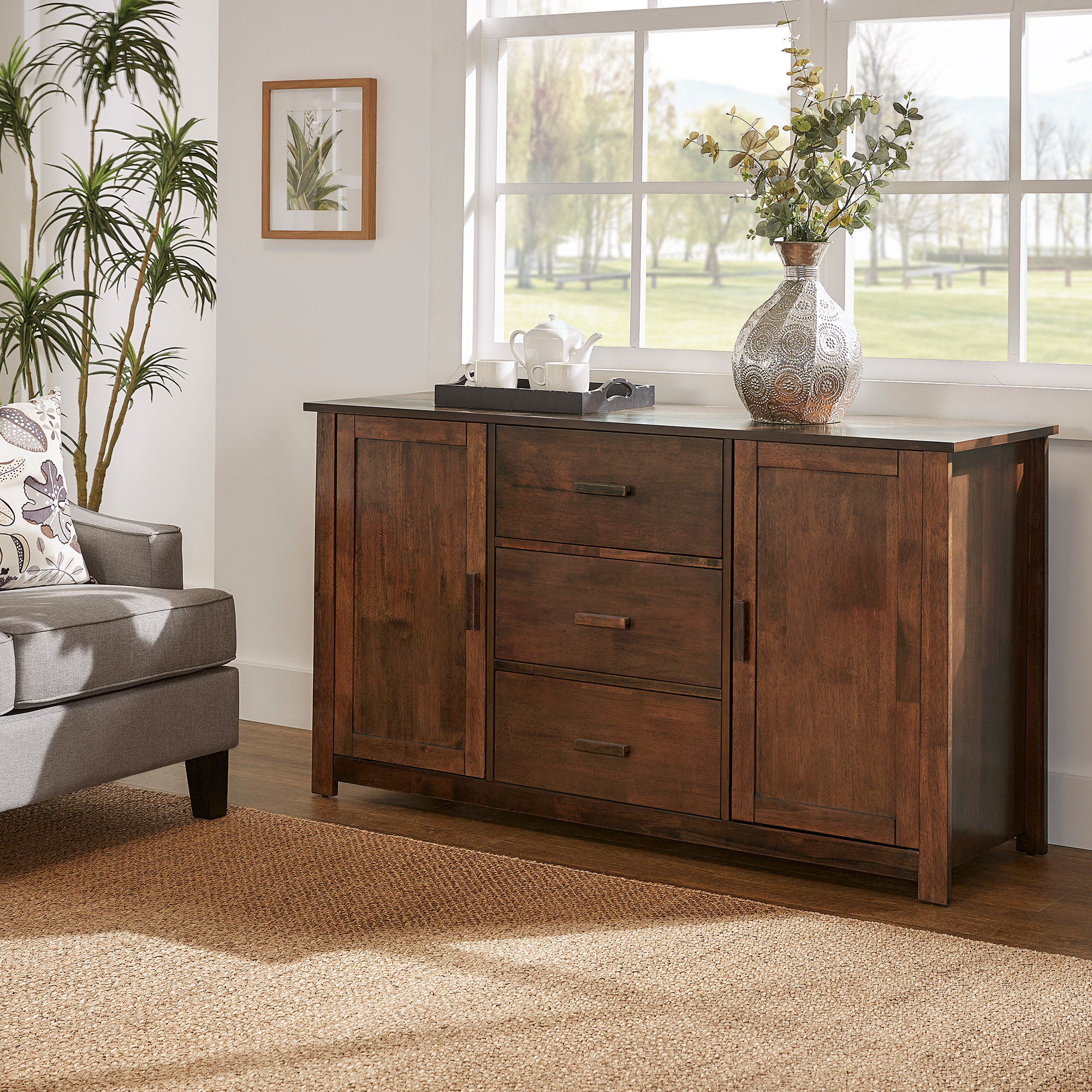 Walnut Finish 2-Door and 3-Drawer Server