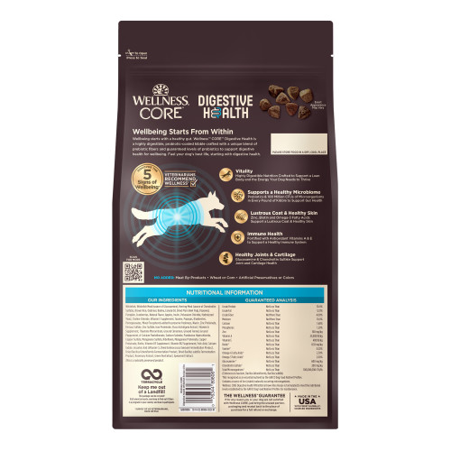 Wellness CORE Digestive Health Whitefish & Brown Rice back packaging