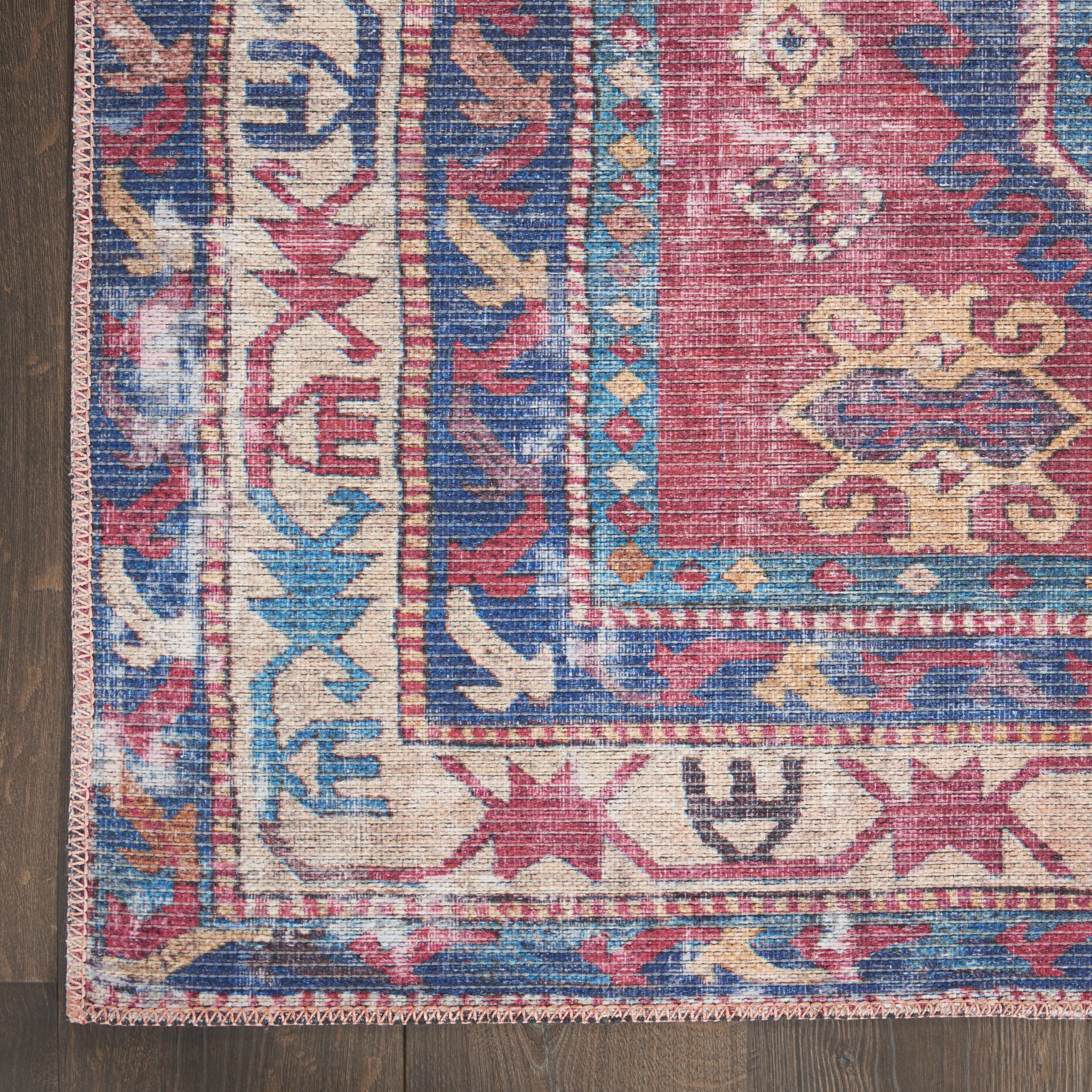 Nourison New Concept Washables 2'2" x 8' Red Navy Vintage Indoor Rug