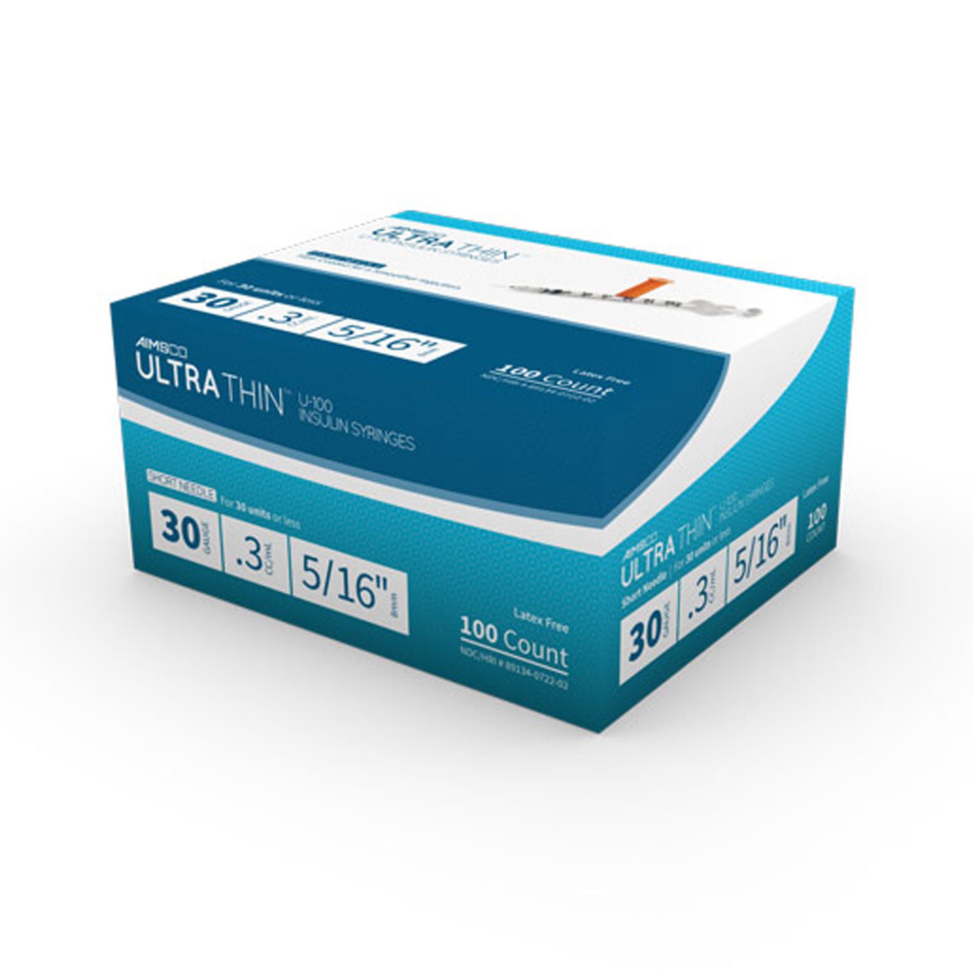 MHC Medical SYRINGE, INSULIN 0.3CC 30G X 1/2" (100/BX 5BX/CS)