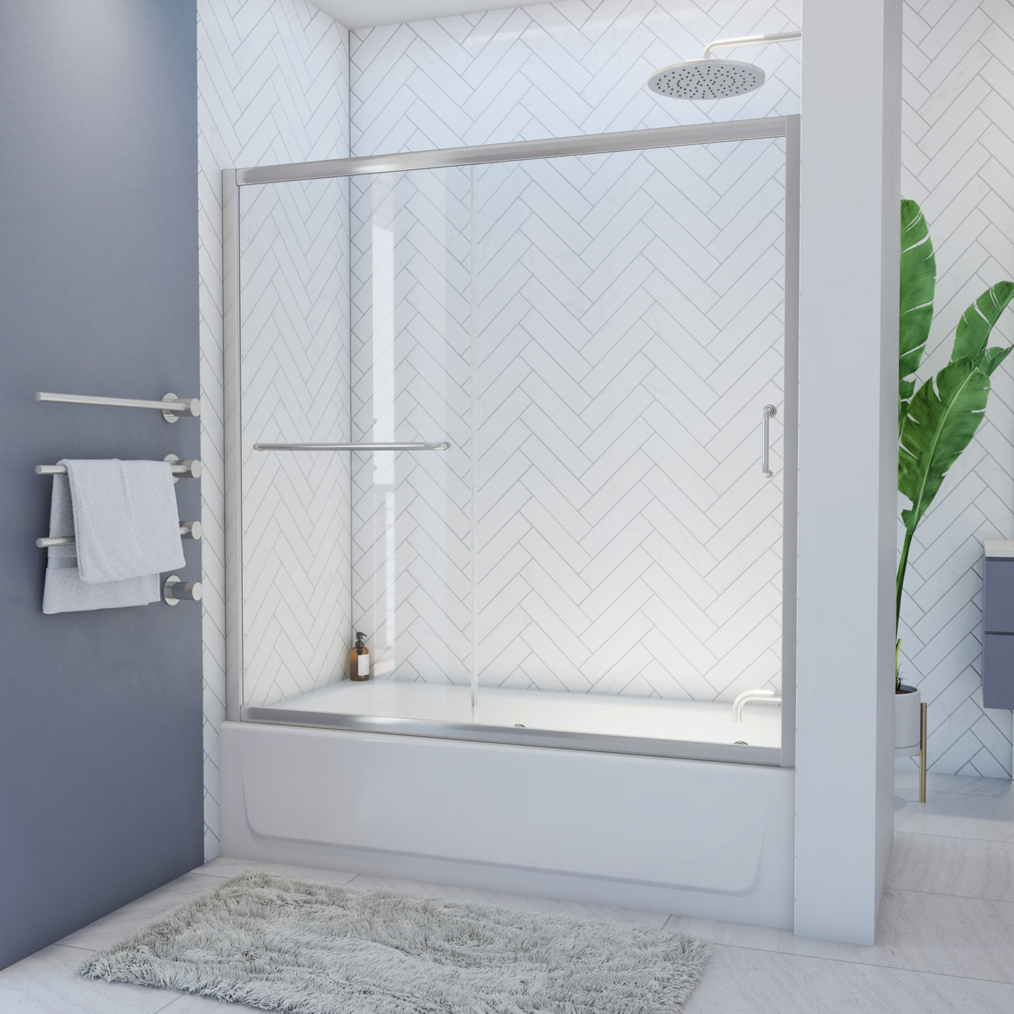 Mahalo 56 - 60 inch W x 58 inch H Semi-Frameless Sliding Tub Door