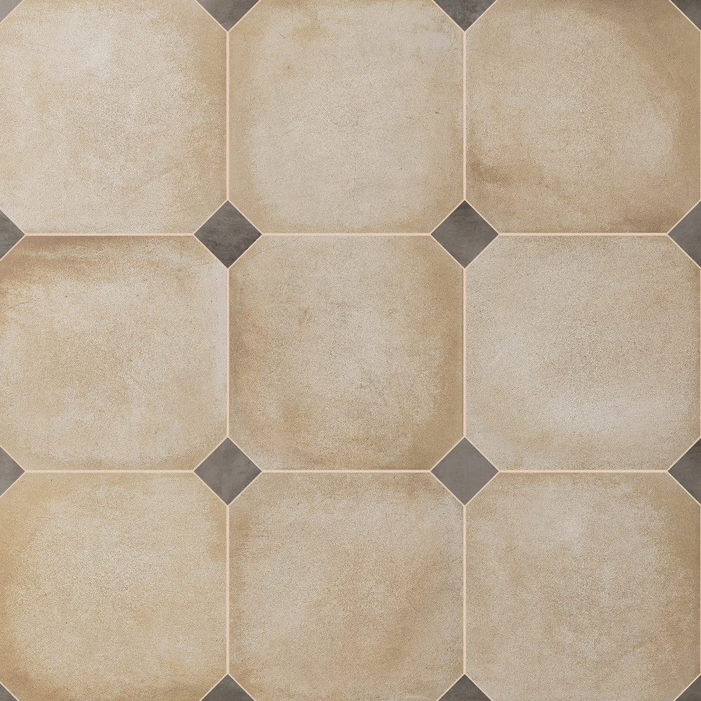 Laverton Octagon Beige with Taco Grafito 7-7/8 in. x 7-7/8 in. Porcelain Floor and Wall Tile