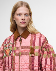 Barbour FARM Rio Ana-Clara Quilted Jacket Pink Tartan/Beige Heart Print