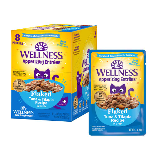 Wellness Appetizing Entrees Flaked Tuna & Tilapia Front packaging