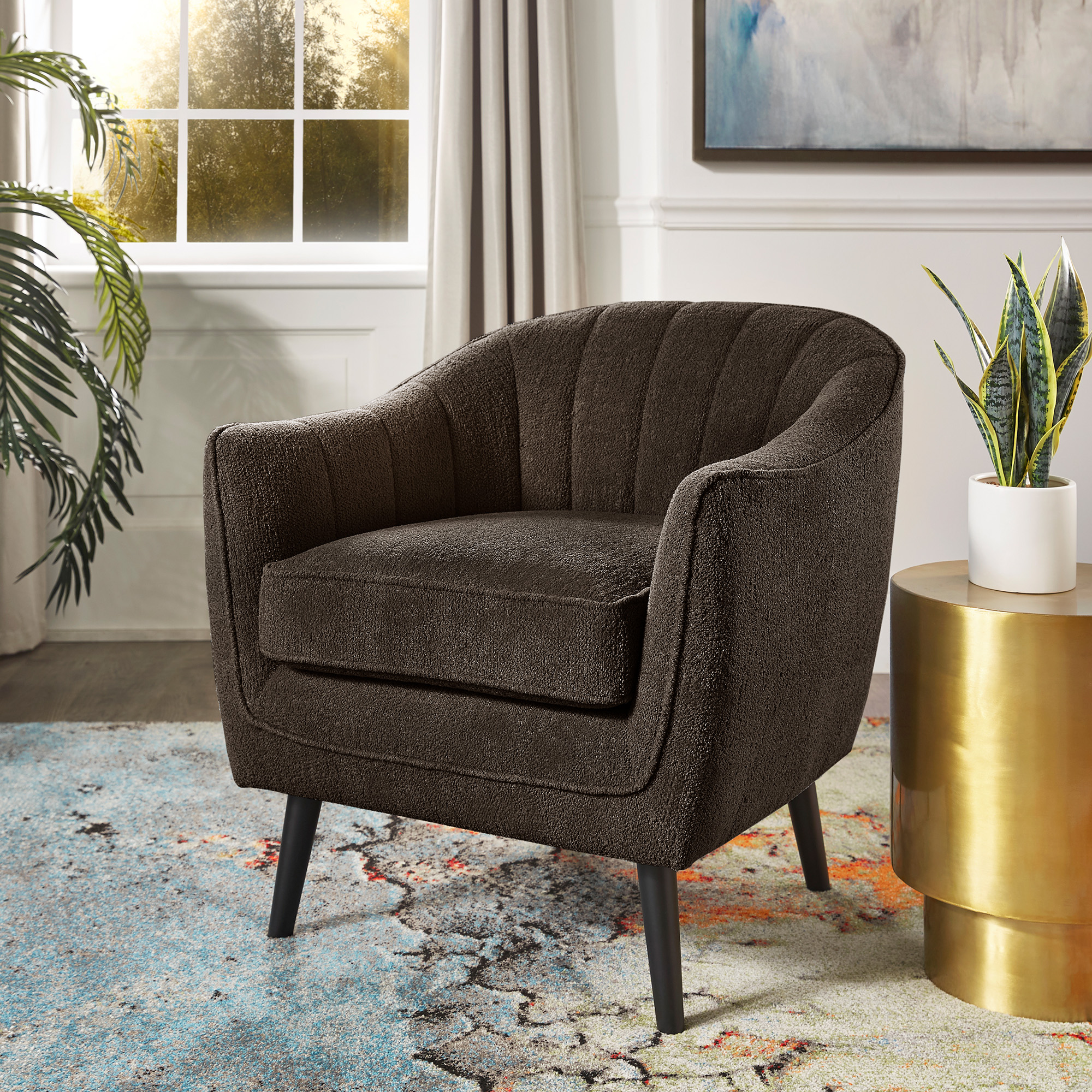 Mid-Century Modern Channel-Tufted Accent Chair with Removable Cushion Cover