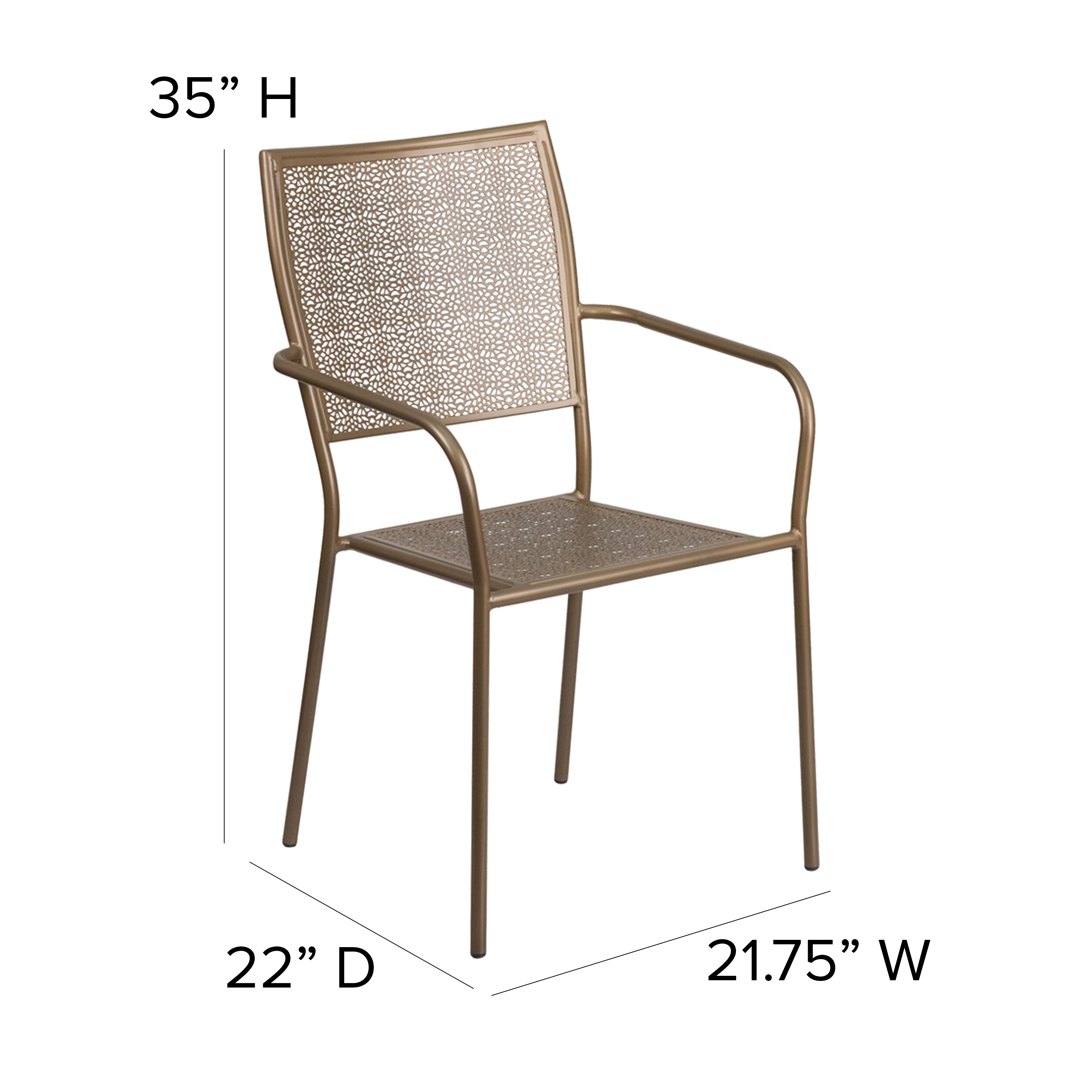 Commercial Grade Sky Blue Indoor-Outdoor Steel Patio Arm Chair with Square Back - Picture 35 of 61