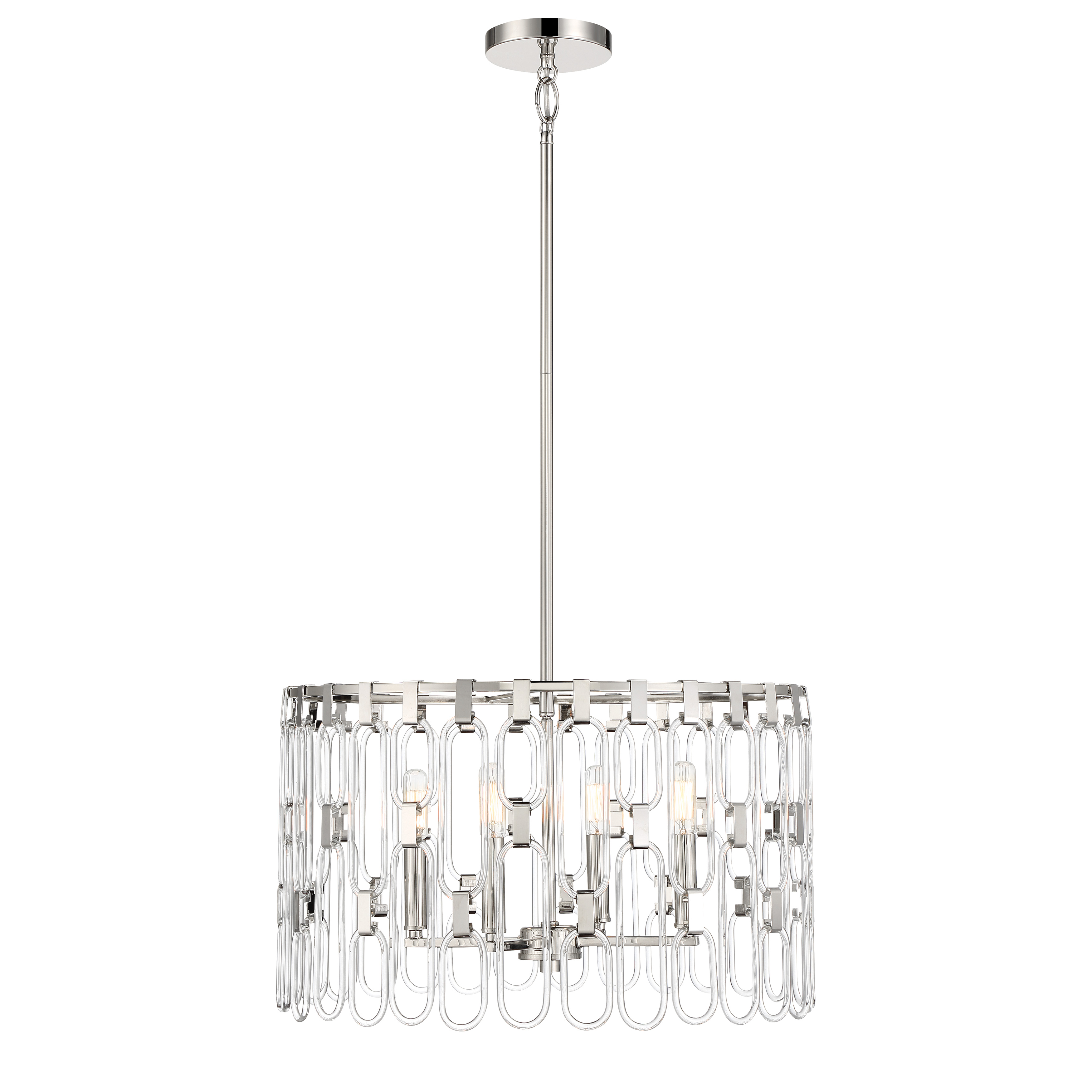 The Charming collection offers elegant versatility with its convertible pendant-to-semi-flush design. Polished nickel finish and glass shades create a refined look that bridges traditional and contemporary styles. - alternate view