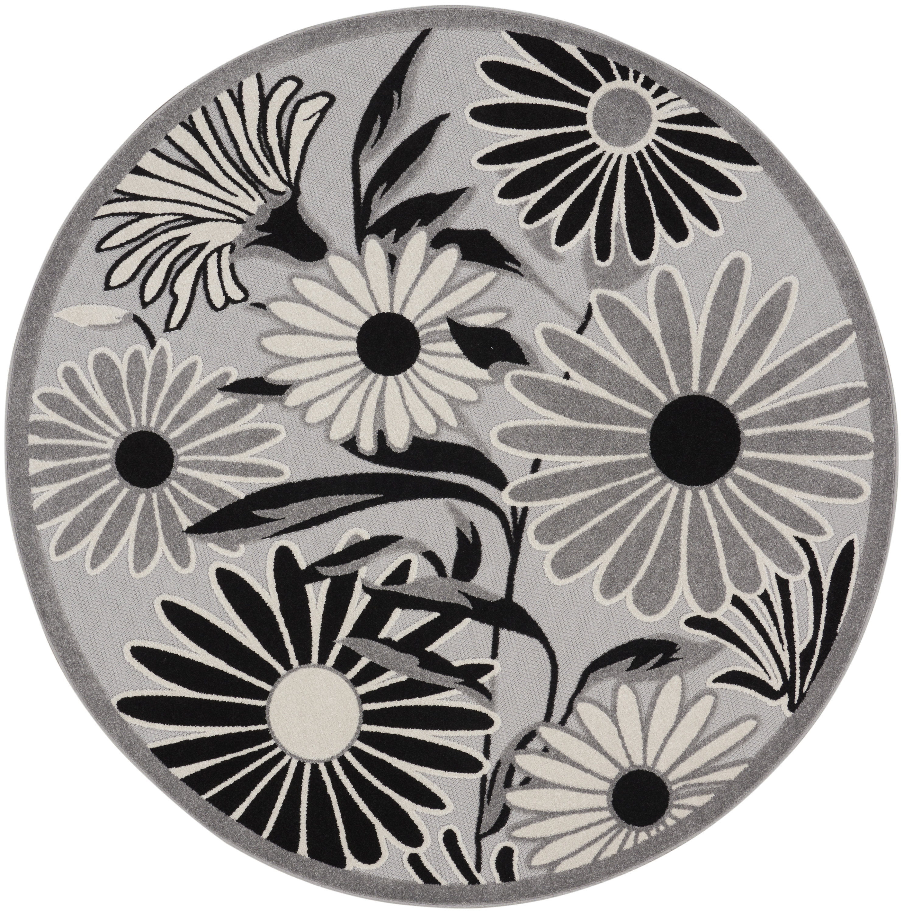 Nourison Aloha 7'10" x Round Black White Contemporary Rug