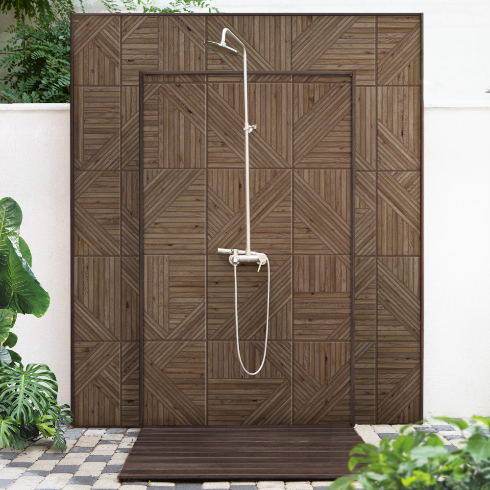 Tangram Wood Walnut 17.38x17.38 Square Porcelain Floor and Wall Digital Pattern
