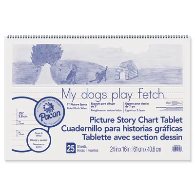 Pacon  Picture Story Chart Tablet, White, Ruled Long, 1-1/2 in ruled 24