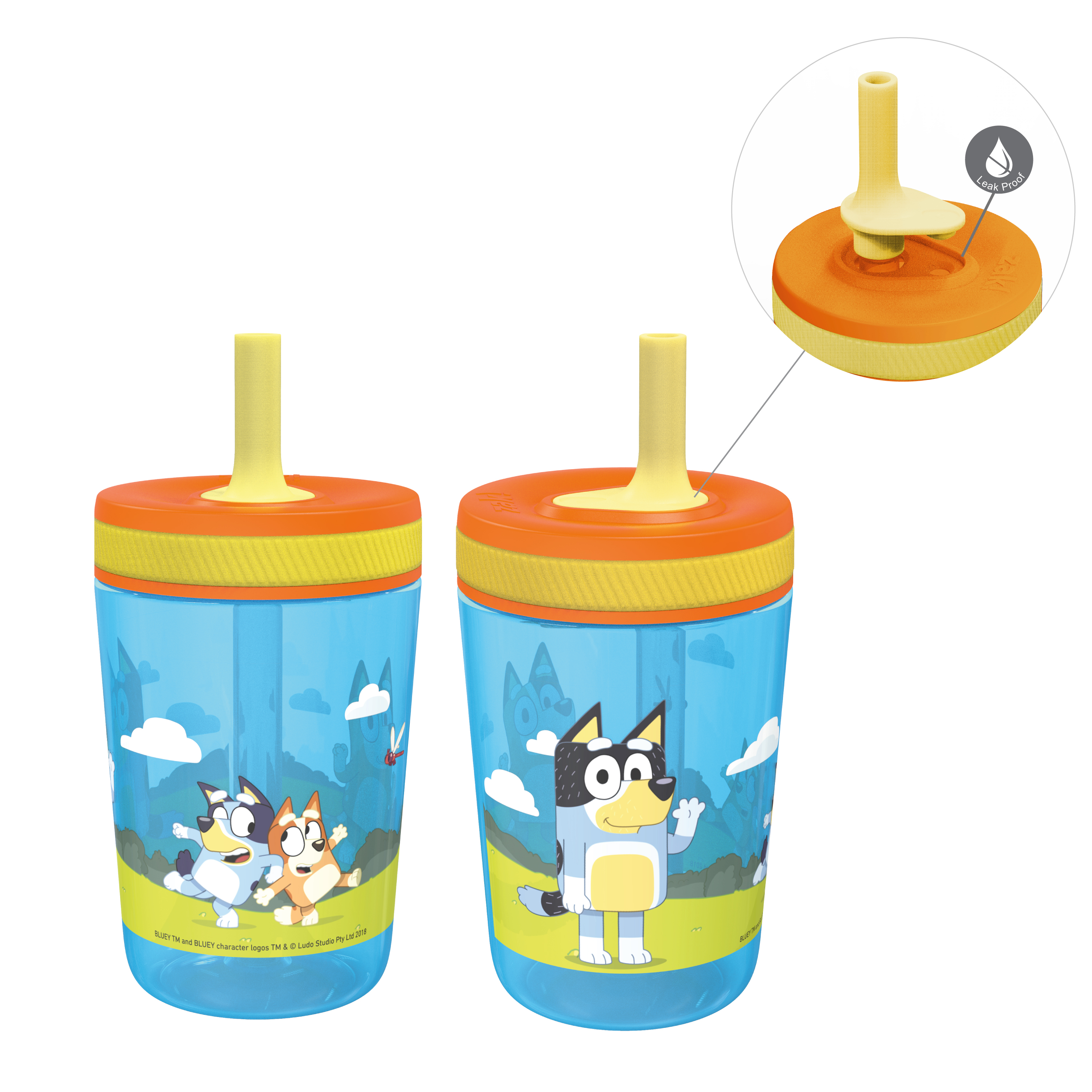 Bluey 15  ounce Plastic Tumbler with Lid and Straw, Bandit Healer and Chilli Heeler, 2-piece set slideshow image 1