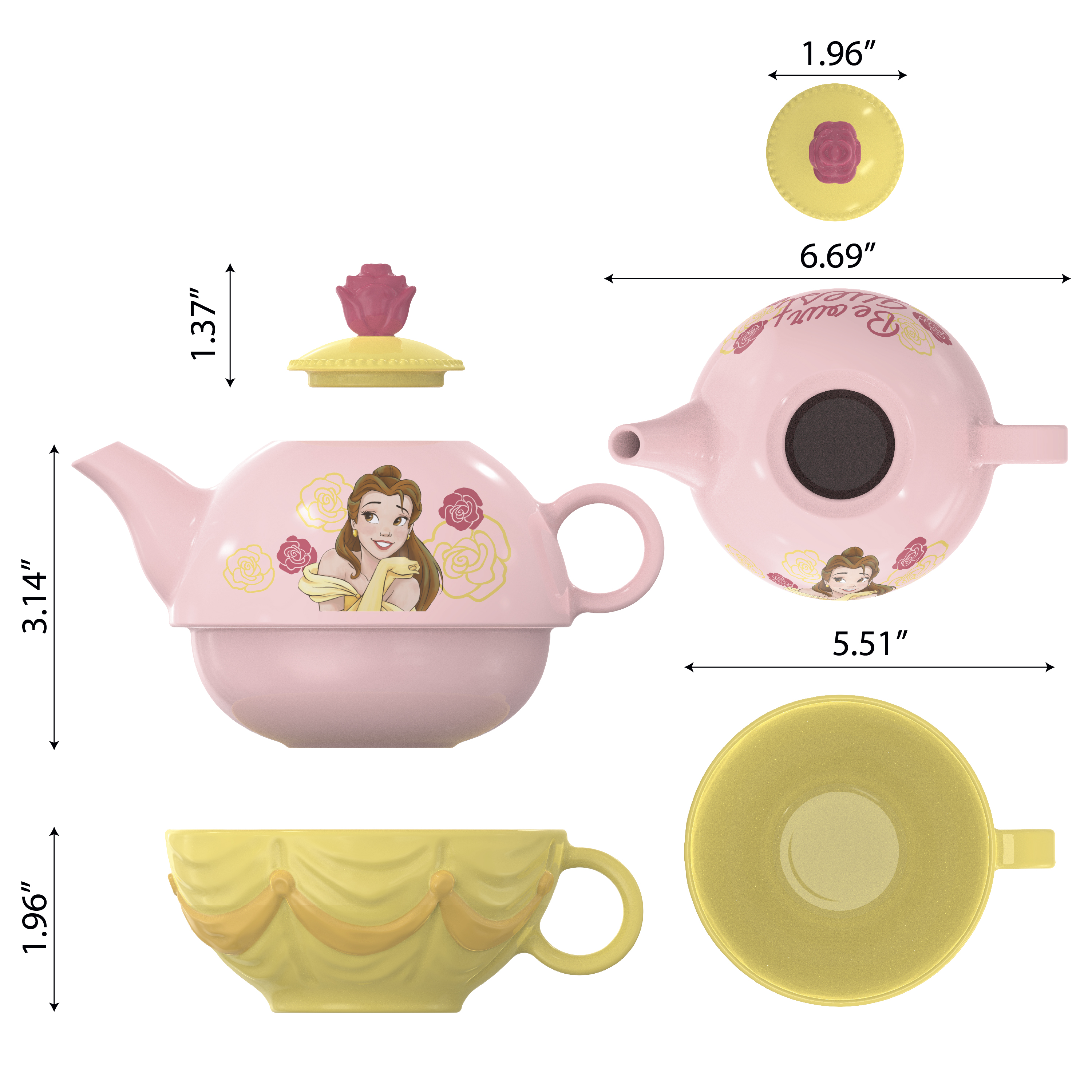 Disney Princess Sculpted Ceramic Tea Set, Princess Belle, 4-piece set slideshow image 2 Disney Princess Sculpted Ceramic Tea Set, Princess Belle, 4-piece set slideshow image 2