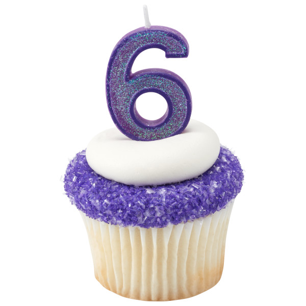 Mini Glitter Purple Numeral Candles