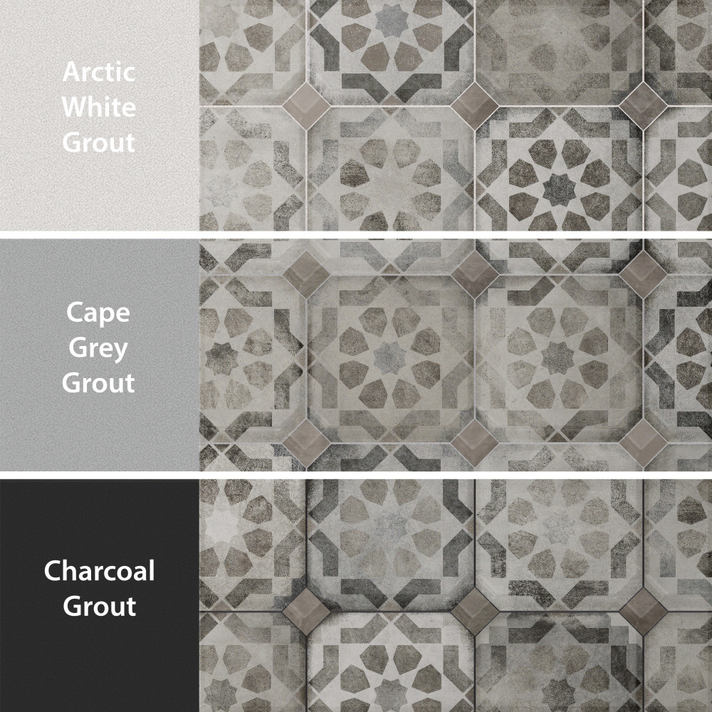 Laverton Octagon Deco Sombra with Grafito 7-7/8 in. x 7-7/8 in. Porcelain Floor and Wall Tile