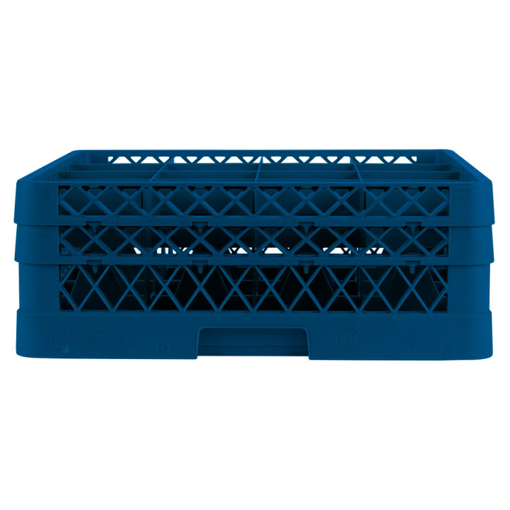 Full-size 16-compartment Traex® glass rack with two extenders in royal blue