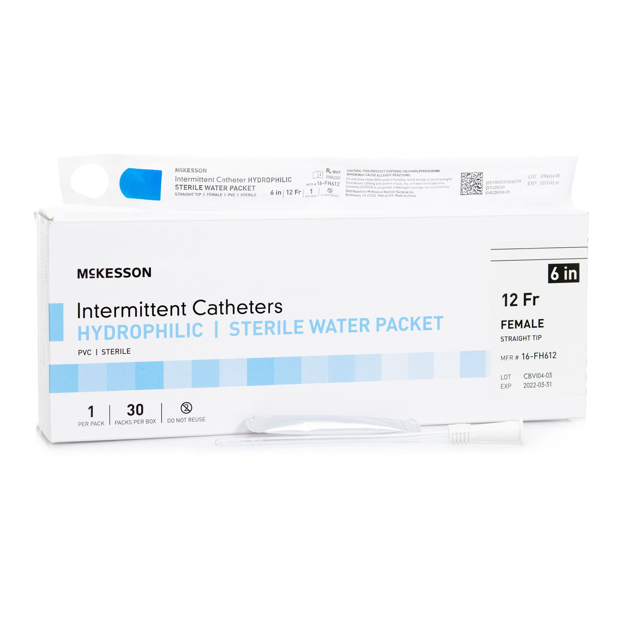 McKesson Urethral Catheter, Straight Tip, 12 Fr.