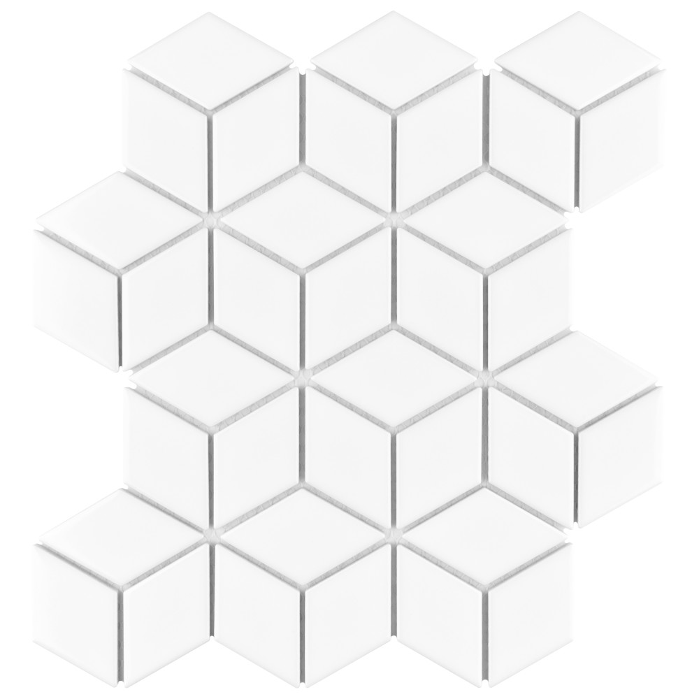 Metro Rhombus Glossy White 10-1/2 in. x 12-1/8 in. Porcelain Mosaic Tile