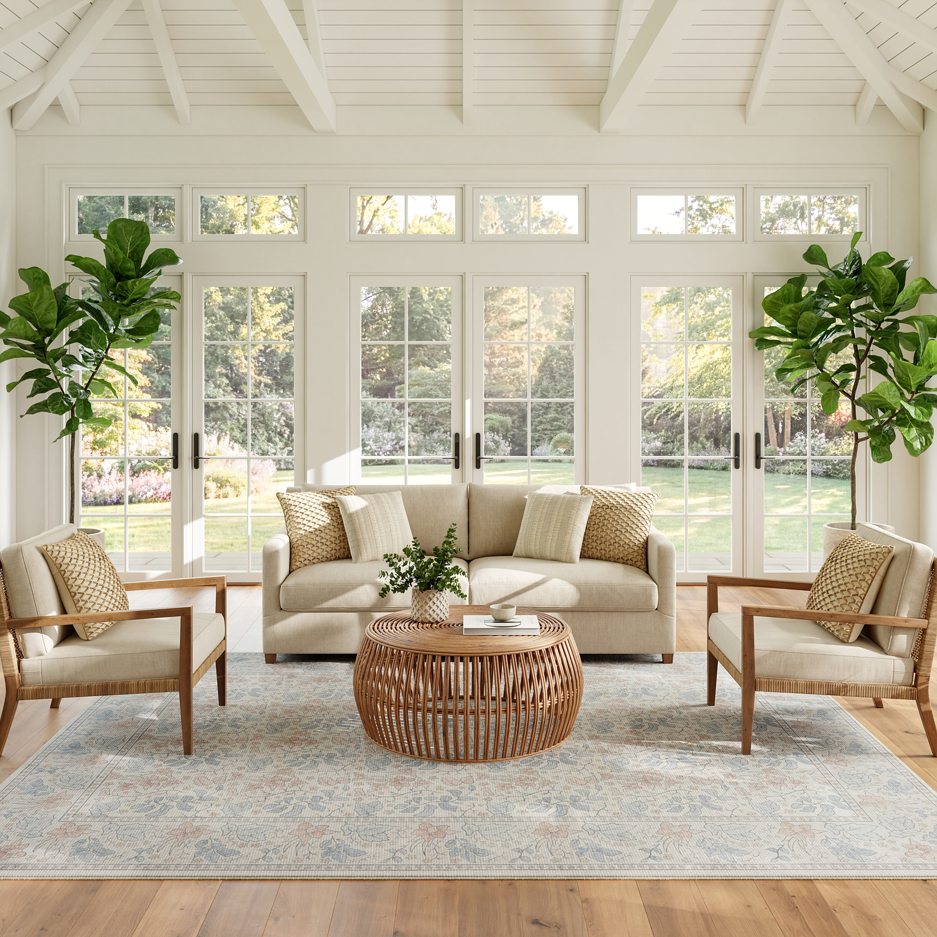 Nourison Botanical Washables 4' x 6' Ivory Multicolor Farmhouse Indoor Rug