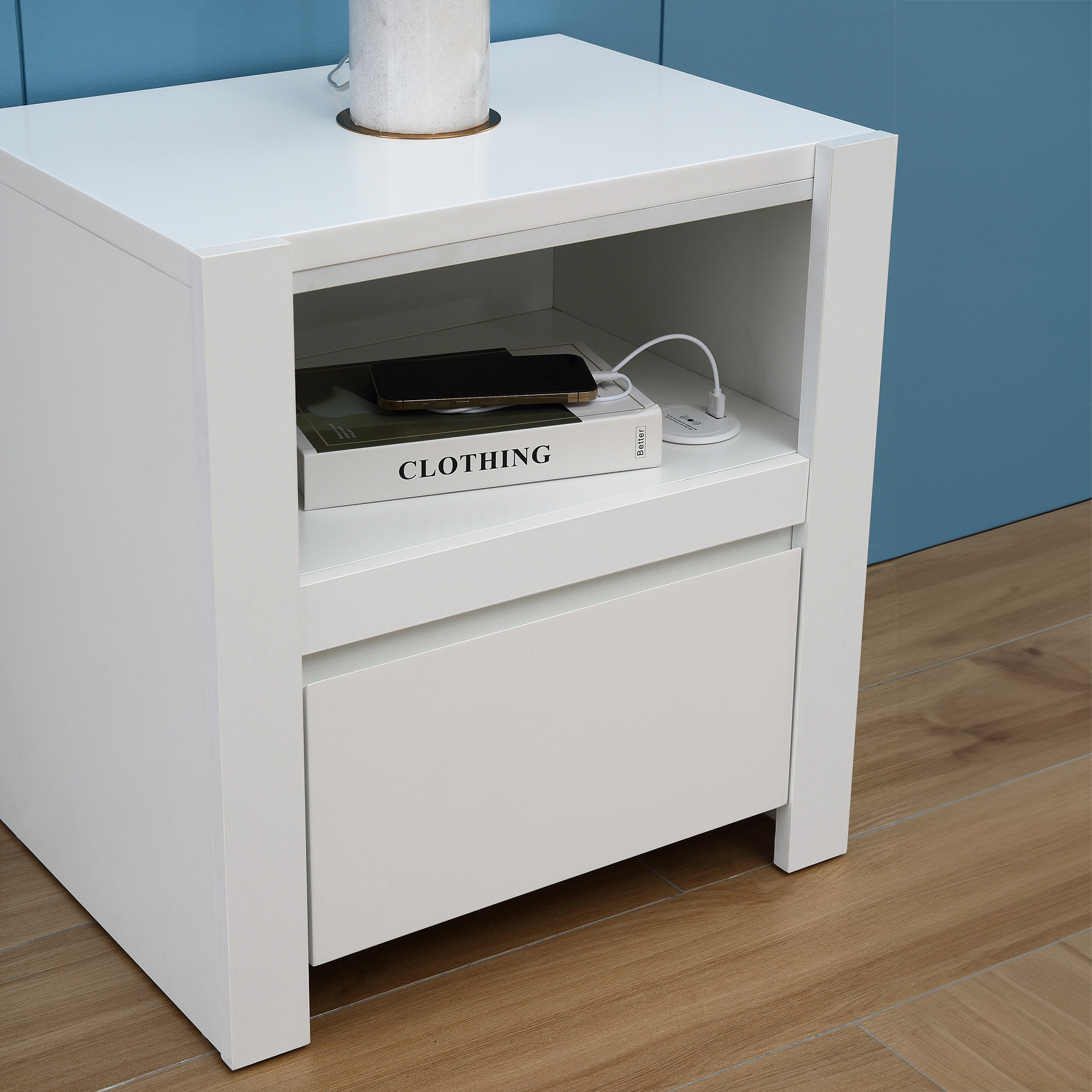 Product image of the  Lugano Bedside Table (1 Drawer), Ivory White from Forty Winks