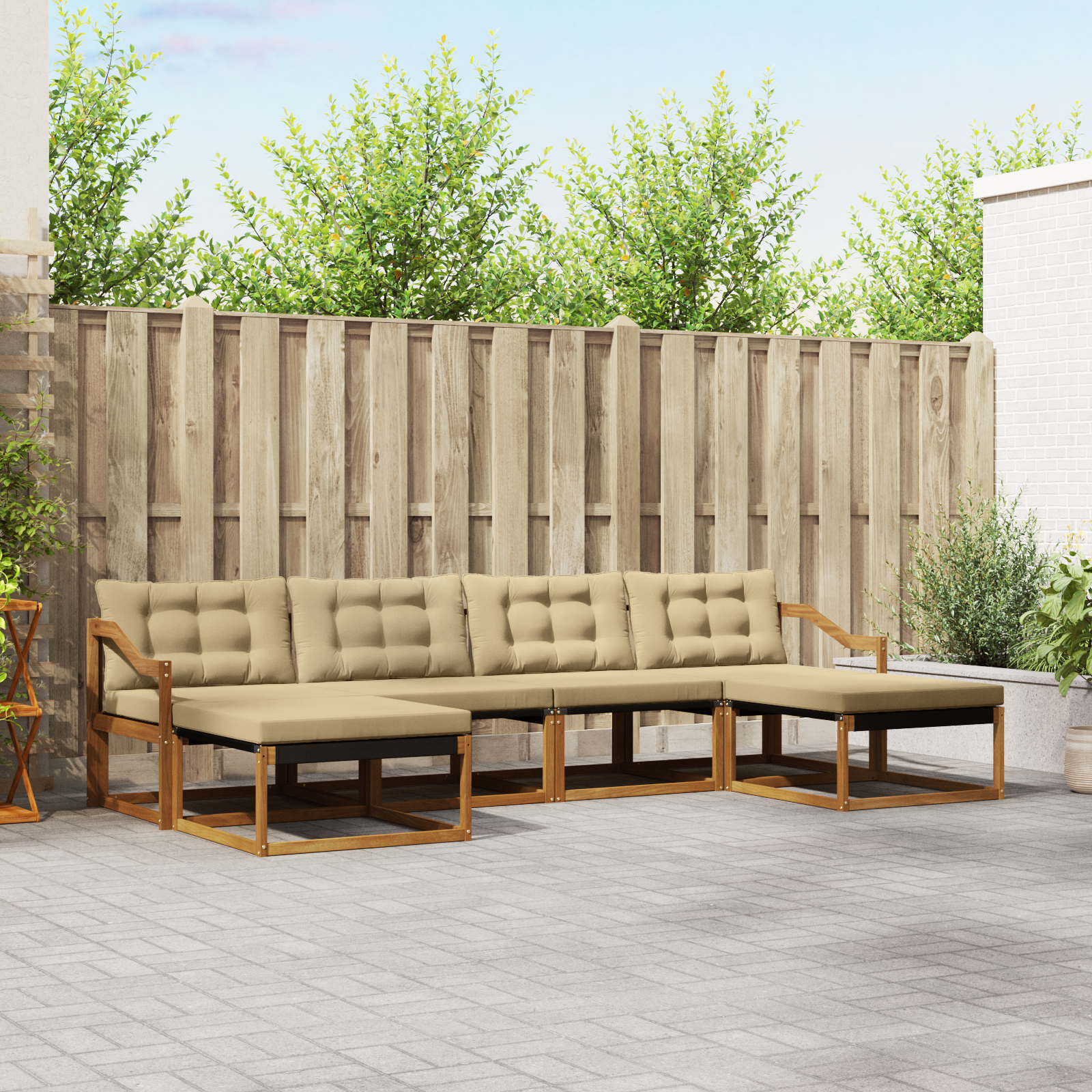 vidaXL Outdoor-Sofagarnitur mit Kissen 6 pcs Natur und Beige – Bild 2
