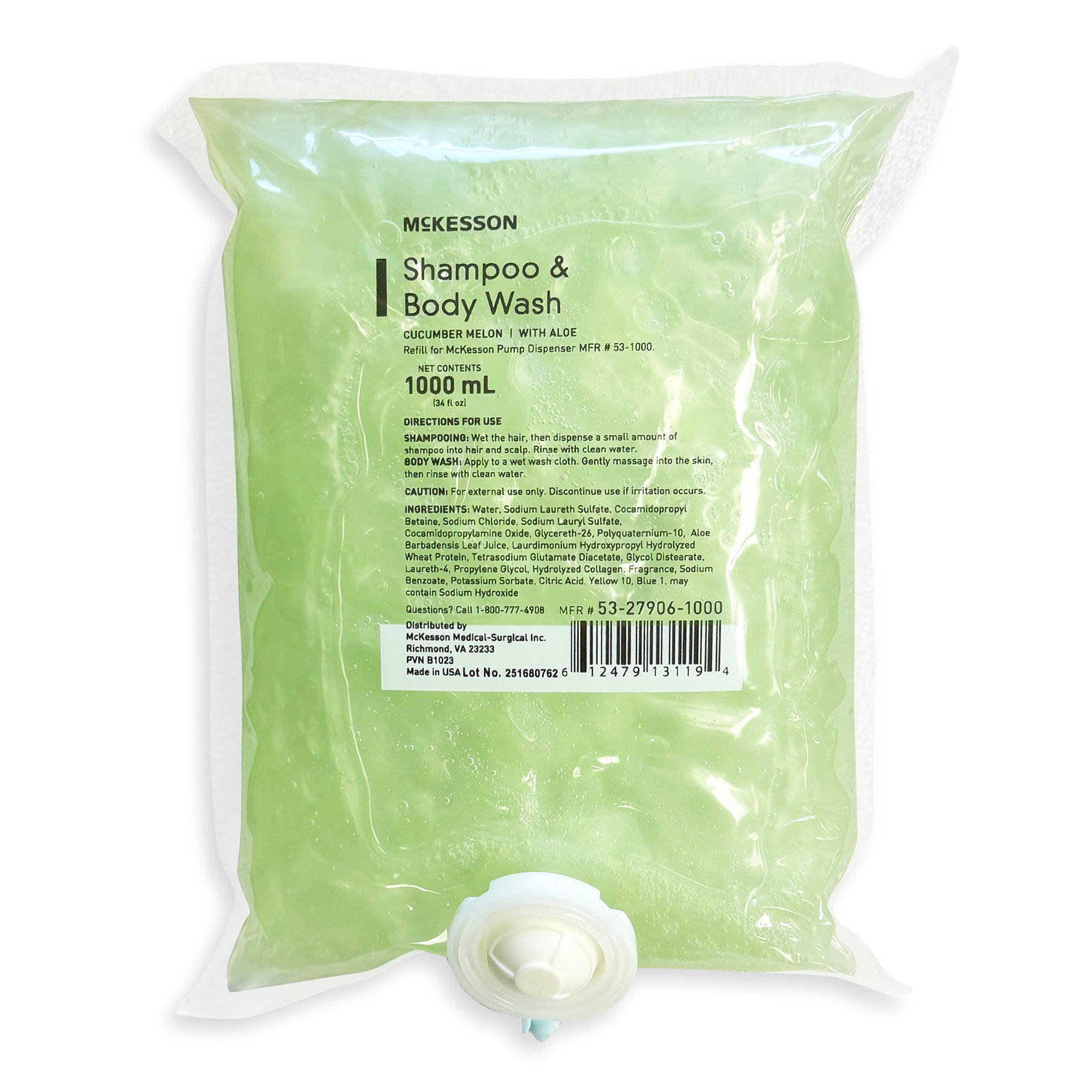 McKesson Shampoo and Body Wash Dispenser Refill Bag 1000 mL, Cucumber Melon