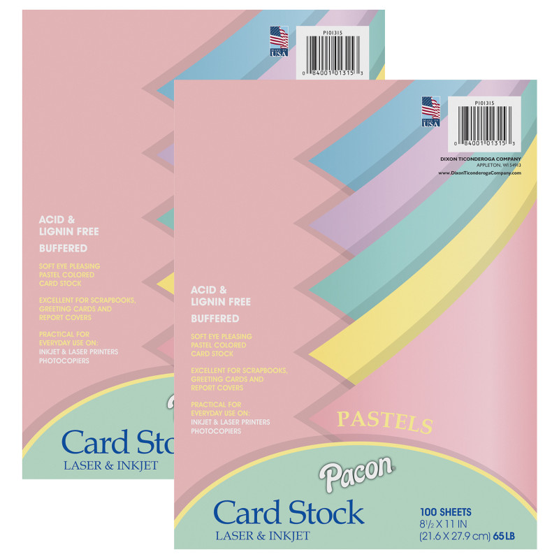 Pastel Card Stock, 5 Assorted Colors, 8-1/2" x 11", 100 Sheets Per Pack, 2 Packs
