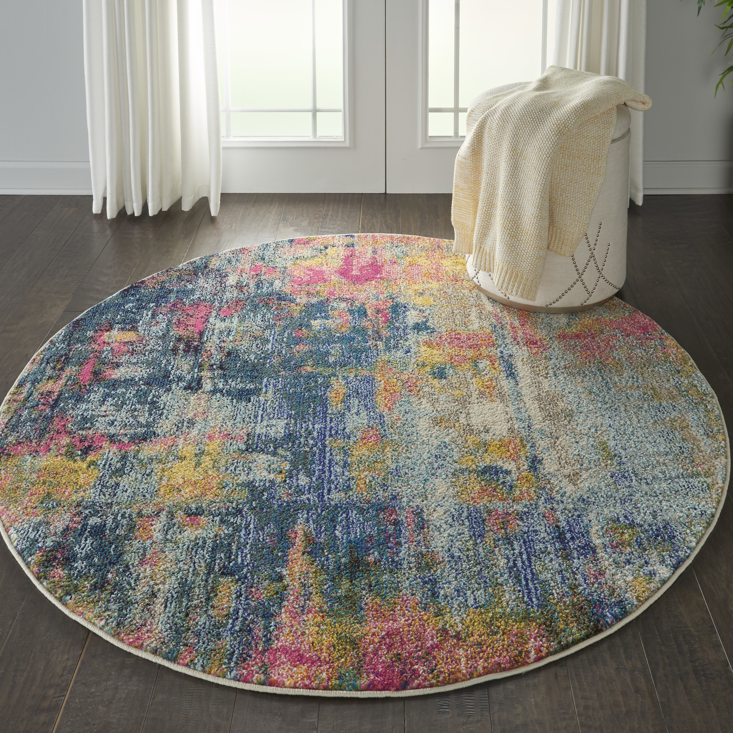 Nourison Celestial 4' x Round Blue Yellow Modern & Contemporary Indoor Rug