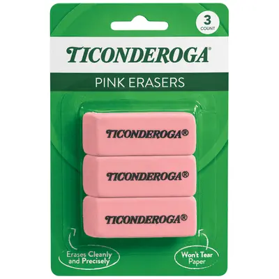 Ticonderoga Wedge Erasers, Pink, 3 Count