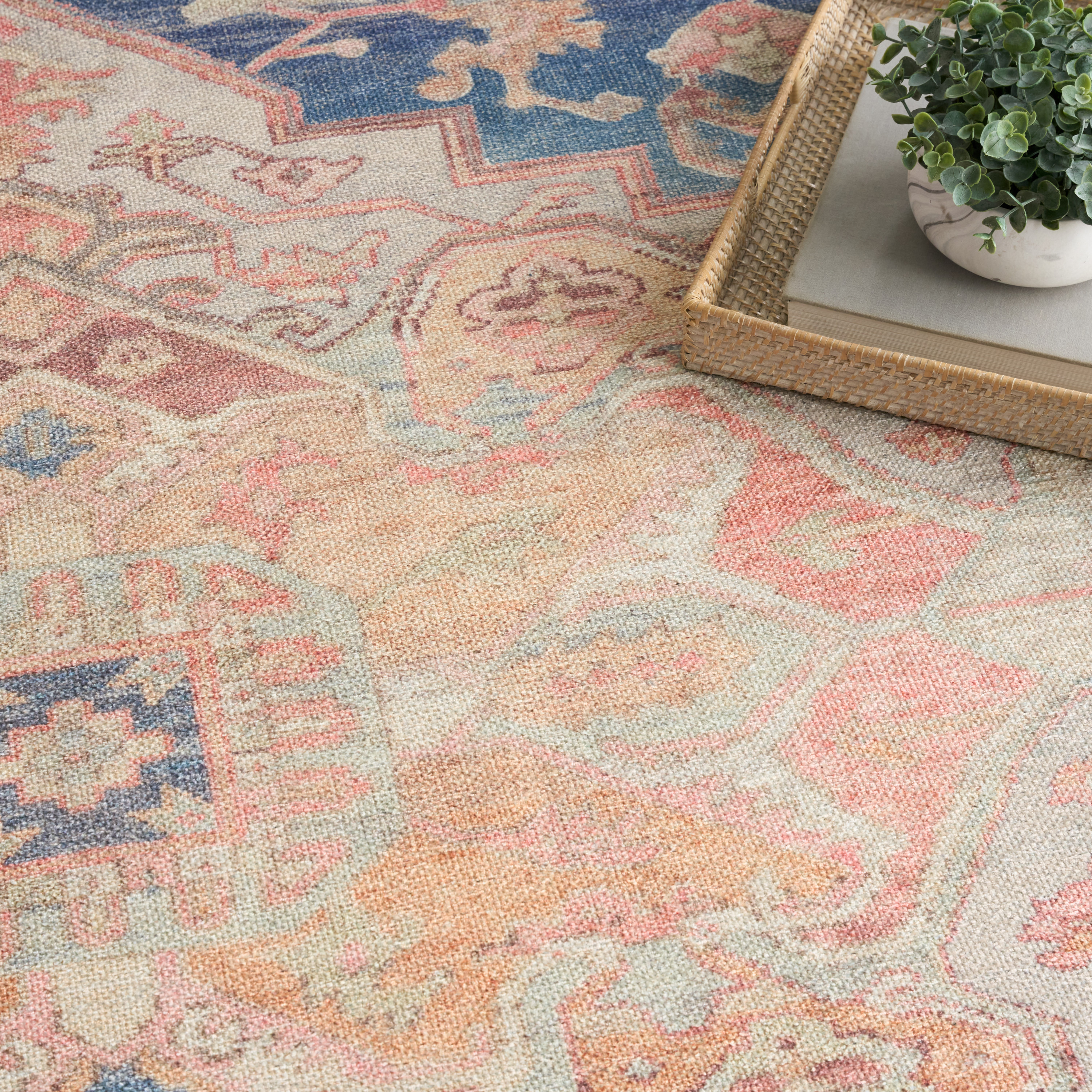 Nourison Vintage Washables 7'10" x 9'10" Blue Coral Vintage Indoor Rug