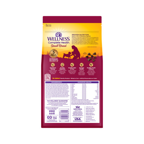 Wellness Complete Health  Small Breed Turkey & Oatmeal back packaging