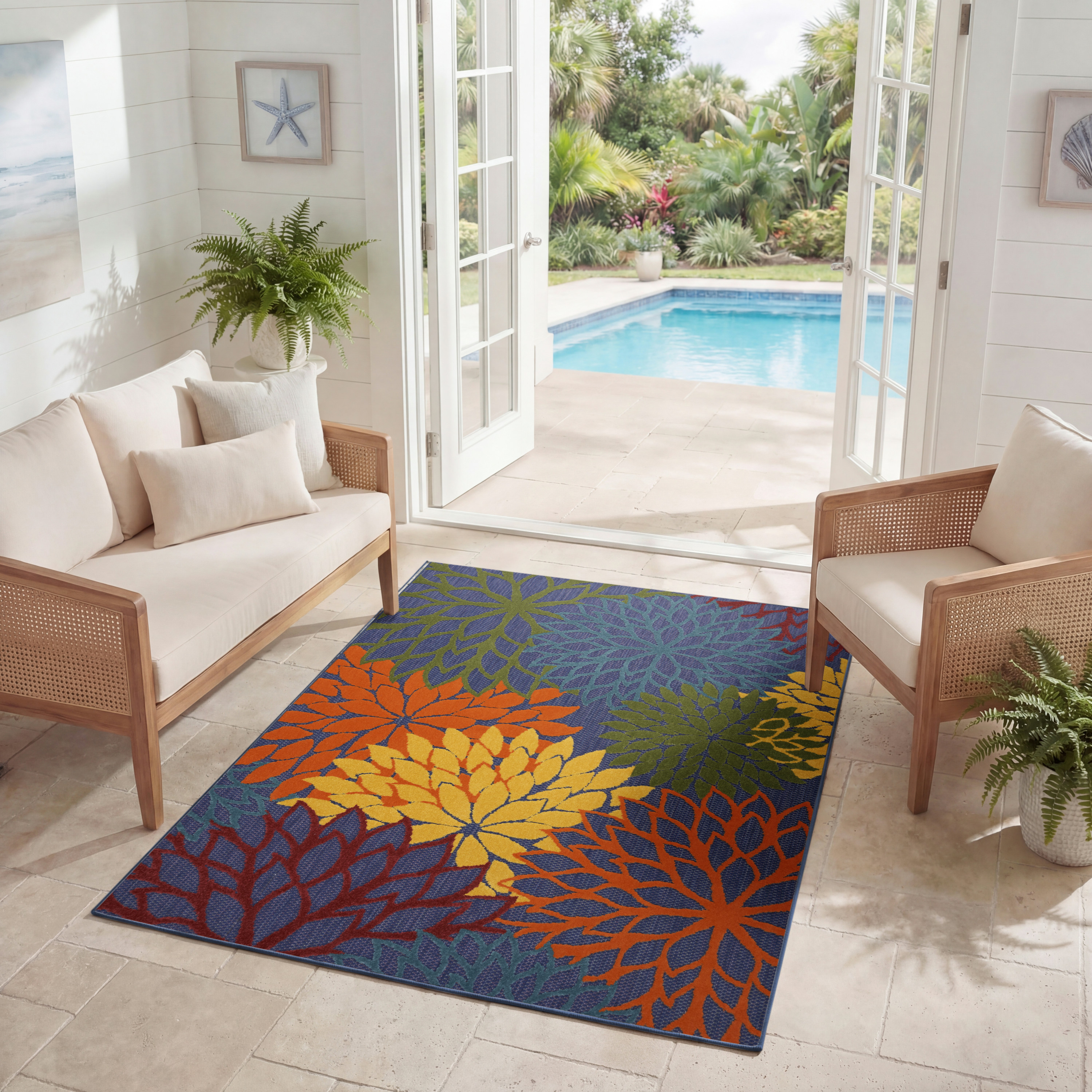 Nourison Aloha 2'8" x 4' Navy Multicolor Outdoor Rug