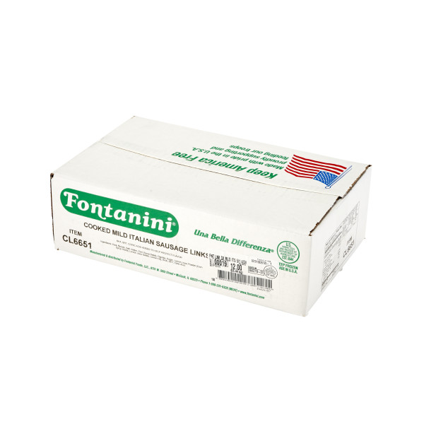 FONTANINI(r) Mild Italian Sausage Links, Cooked, 5 Links/1 lb, 4/3 lb . C1RA - Front Right Closed Case (Hi Res)