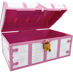 Treasure Chest with Lock & Key, Pink & White