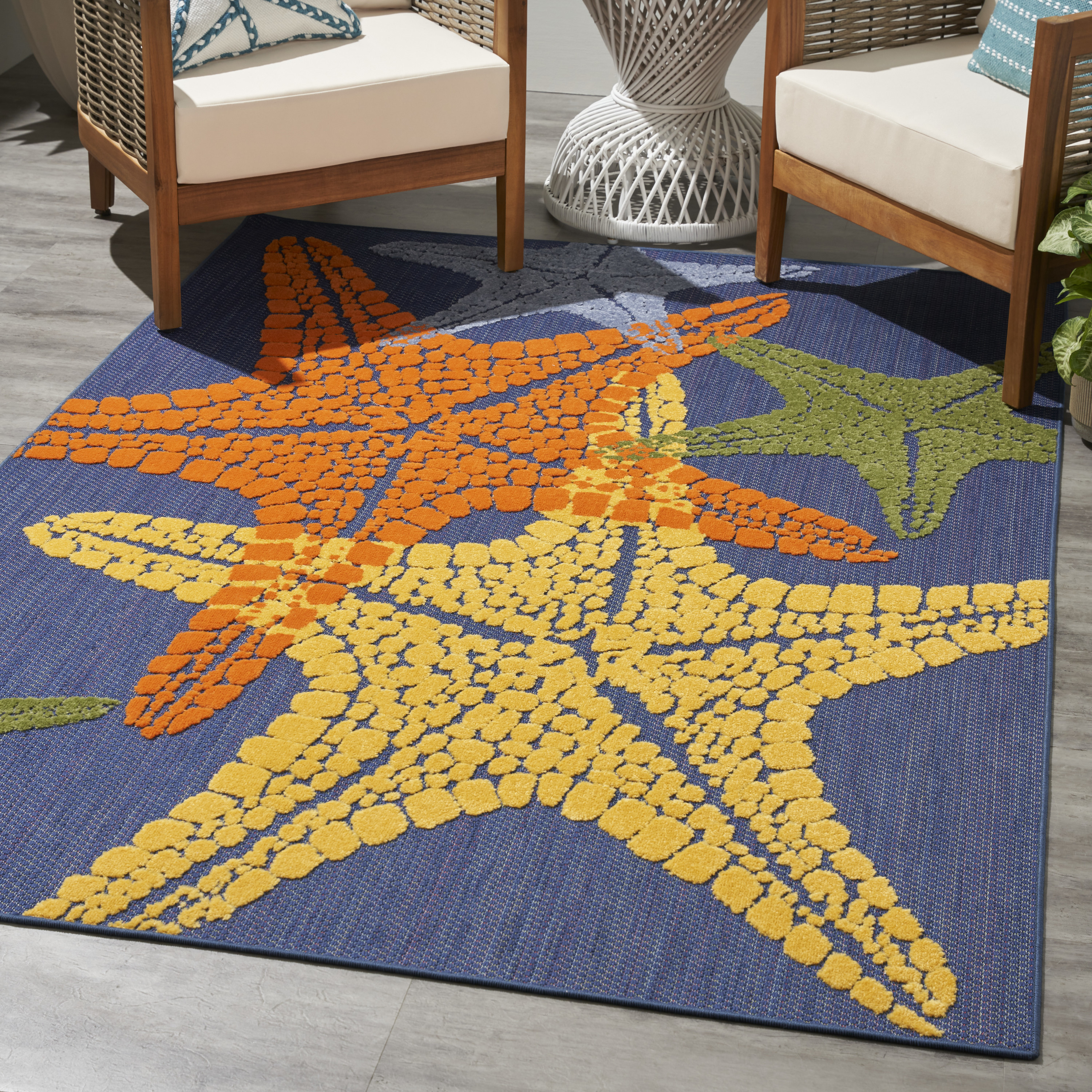 Nourison Aloha 6' x 9' Blue Multicolor Outdoor Rug