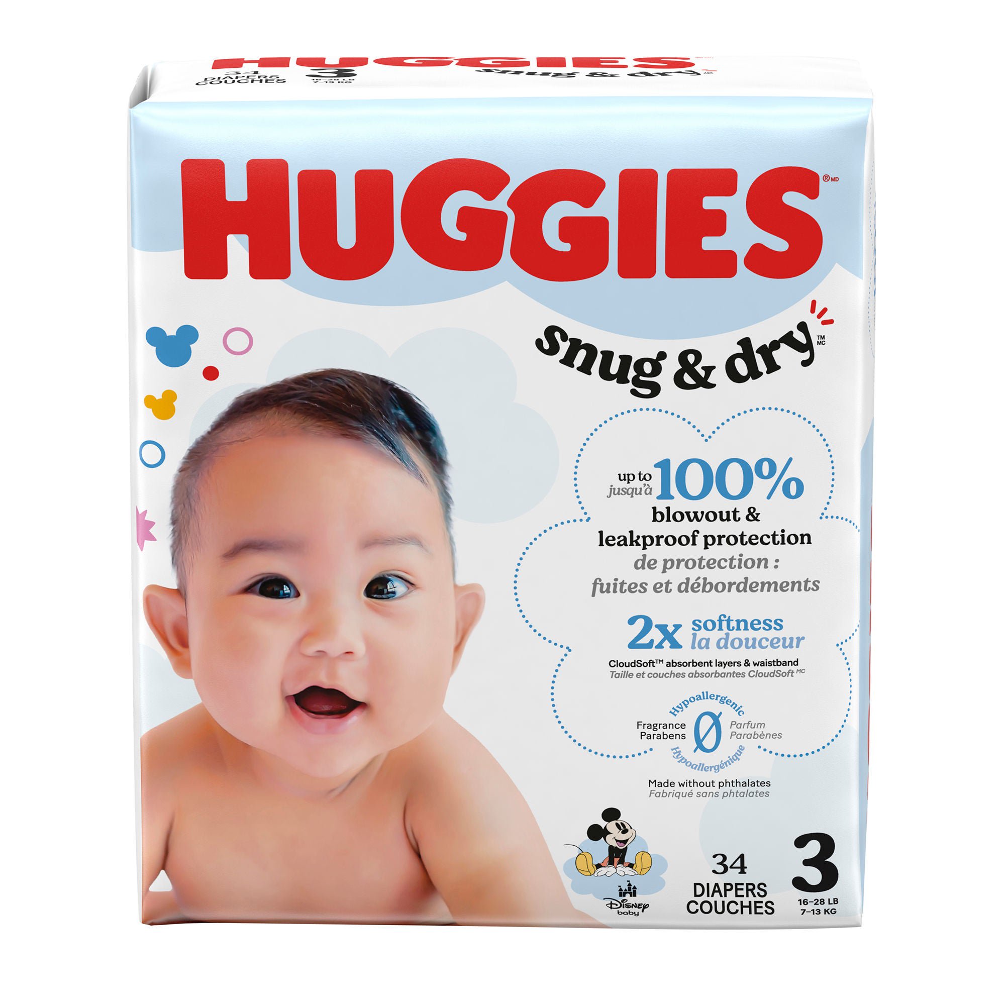 Kimberly Clark DIAPER, HUGGIES SNUG&DRY JUMBOPK SZ3 (34/PK 4PK/CS)