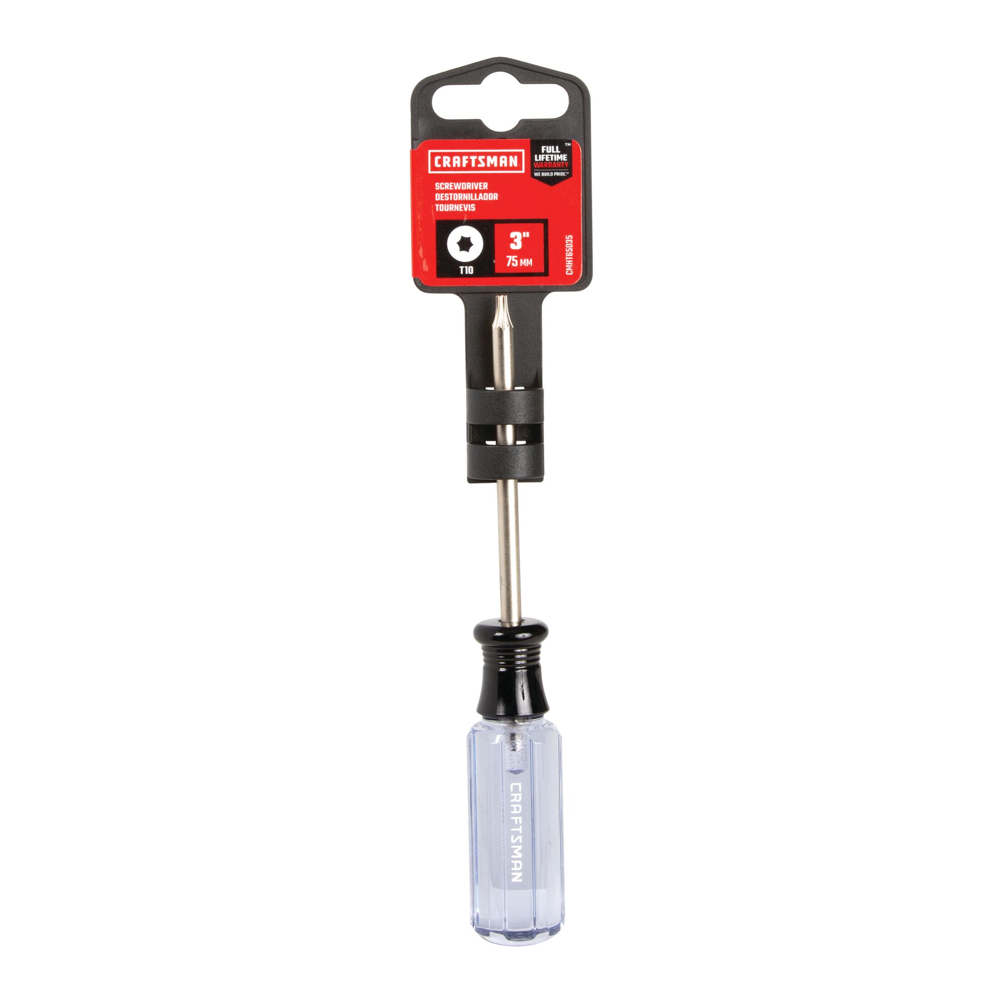 T 10 by 3 inch Acetate ScrewDriver in carded packaging.