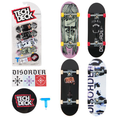 Tech Deck, Ultra DLX Fingerboard 4-Pack, Disorder Skateboards, Collectible and Customizable Mini Skateboards, Kids Toys for Ages 6 and up