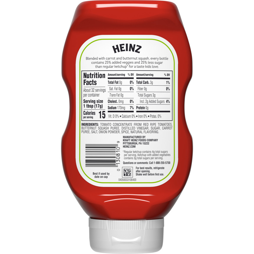  Heinz Tomato Ketchup with a Blend of Veggies, 19.5 oz Bottle 