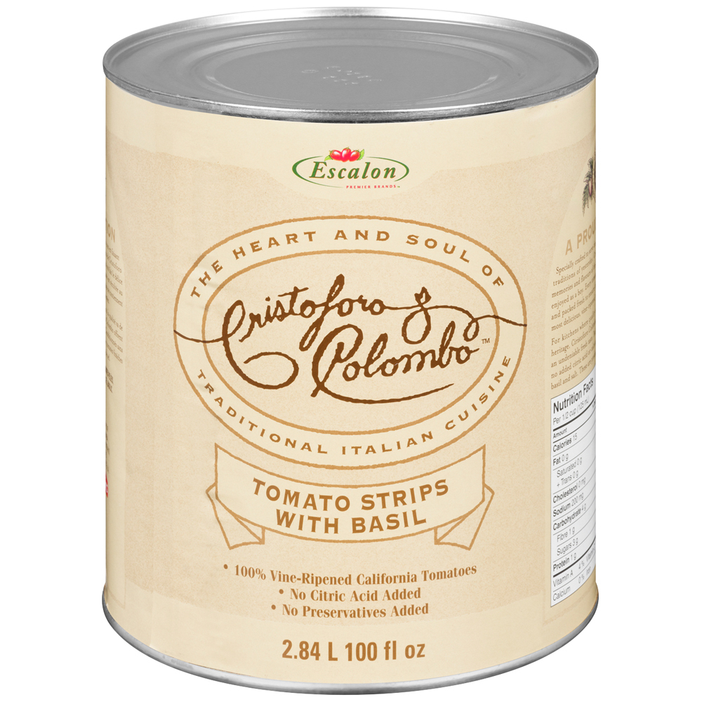 ESCALON CRISTOFORO COLOMBO tomates en lanières au basilic – 6 x 2,84 L