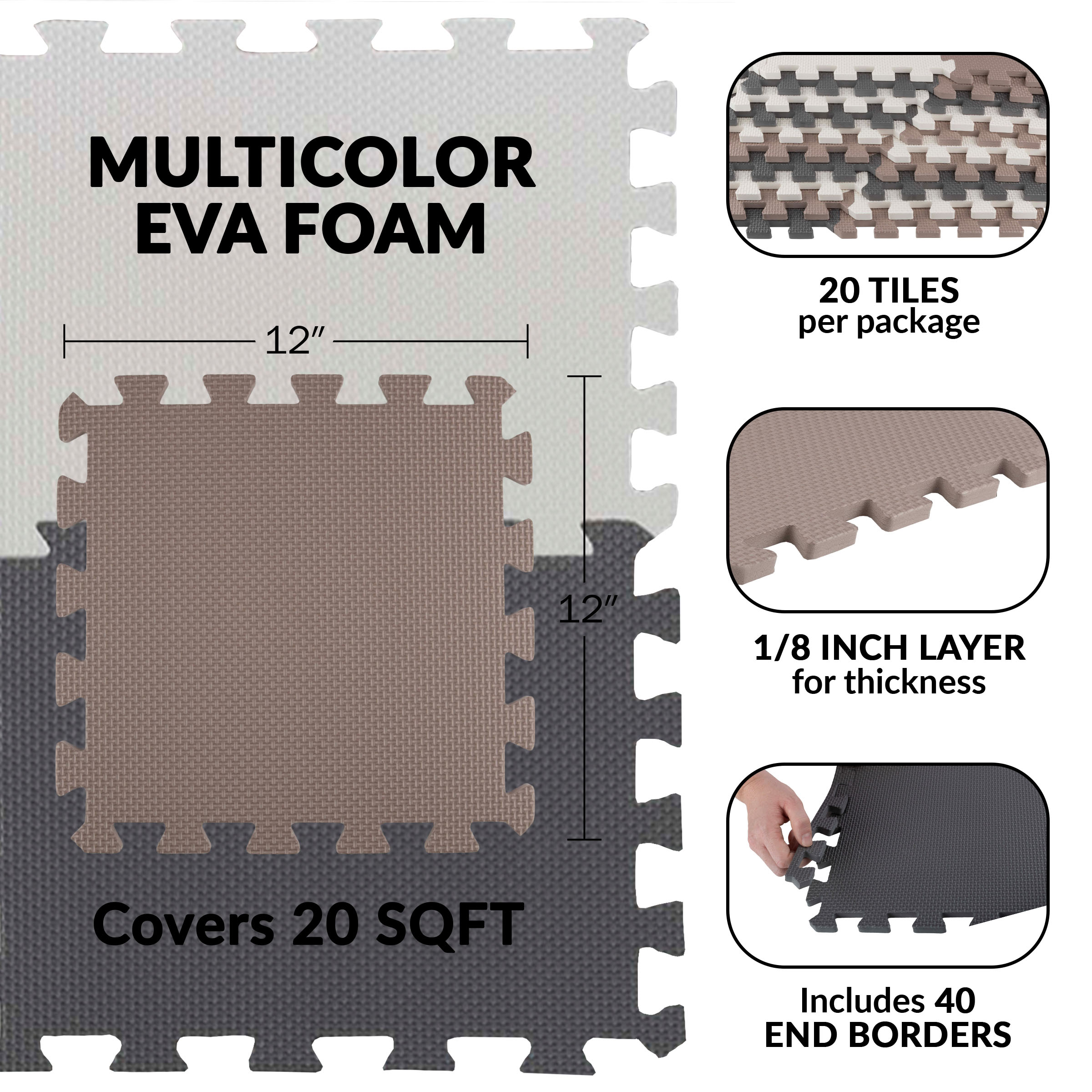 Stalwart 20 Pack EVA Foam Floor Tiles Play Mat, 20sqft Exercise Mat - Picture 8 of 15
