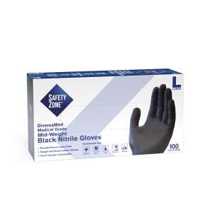 Supply Source, Safety Zone®, Medical Gloves, Nitrile, 4.25 mil, Powder Free, L, Black