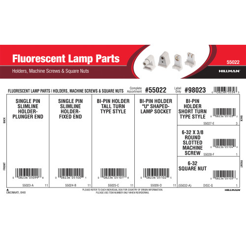 Fluorescent Lamp Parts Assortment (Holders, Machine Screws, Square Nuts)