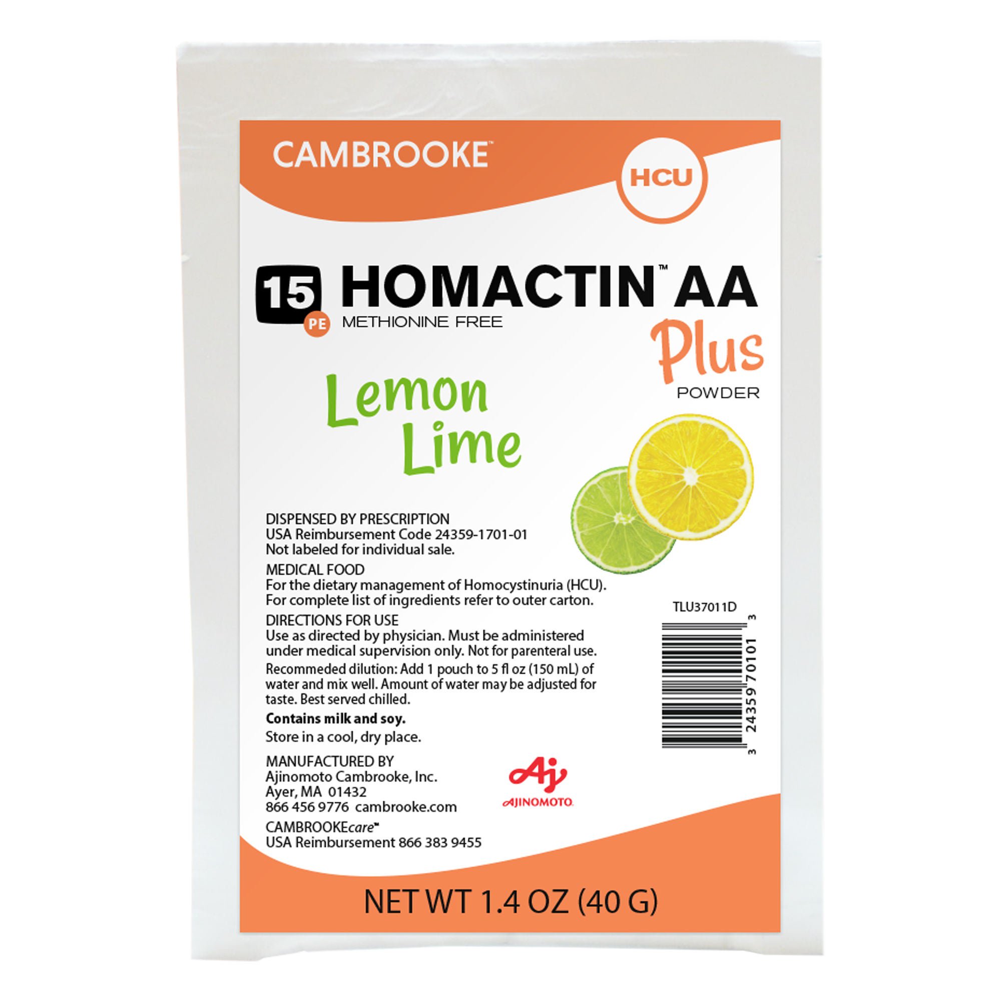 Cambrooke Therapeutics SUPPLEMENT, ORAL HOMACTIN AA +PDR LEMON LIME 1.4OZ (30/CS)