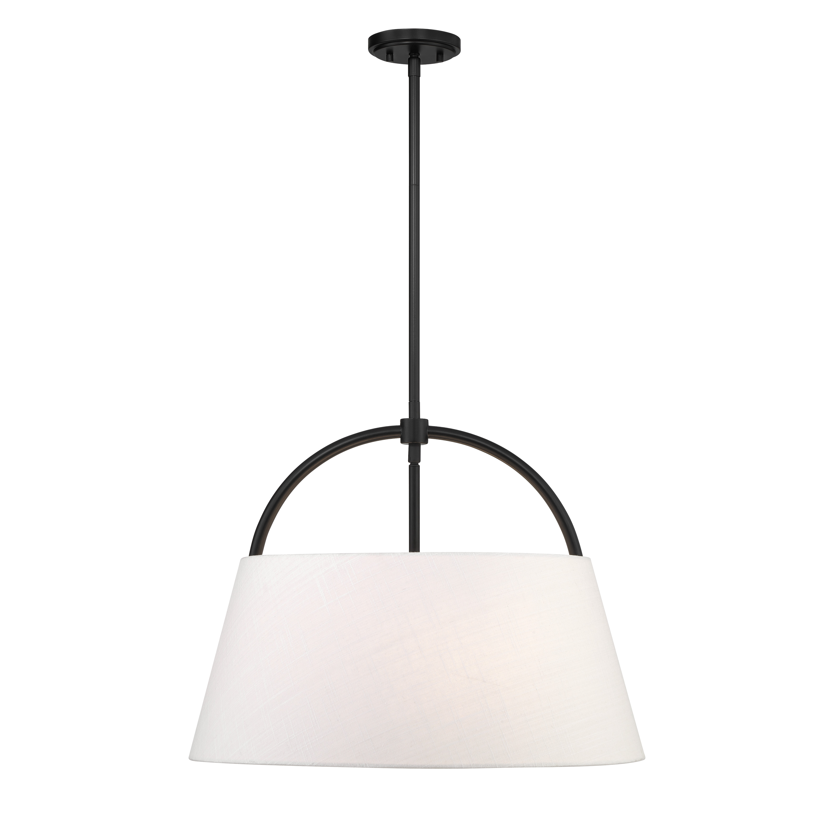 The Headington 4-Light Pendant combines sleek coal black steel with crisp white linen shades for a sophisticated modern look. At 24 inches wide, it's perfectly sized for medium dining spaces and kitchen islands. - alternate view