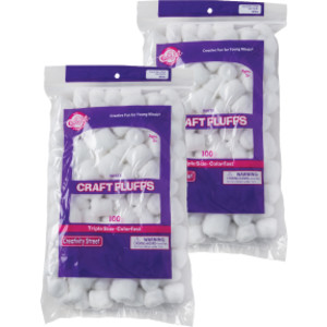 Triple-Size Craft Fluffs, White, 100 Pieces Per Pack, 2-Pack
