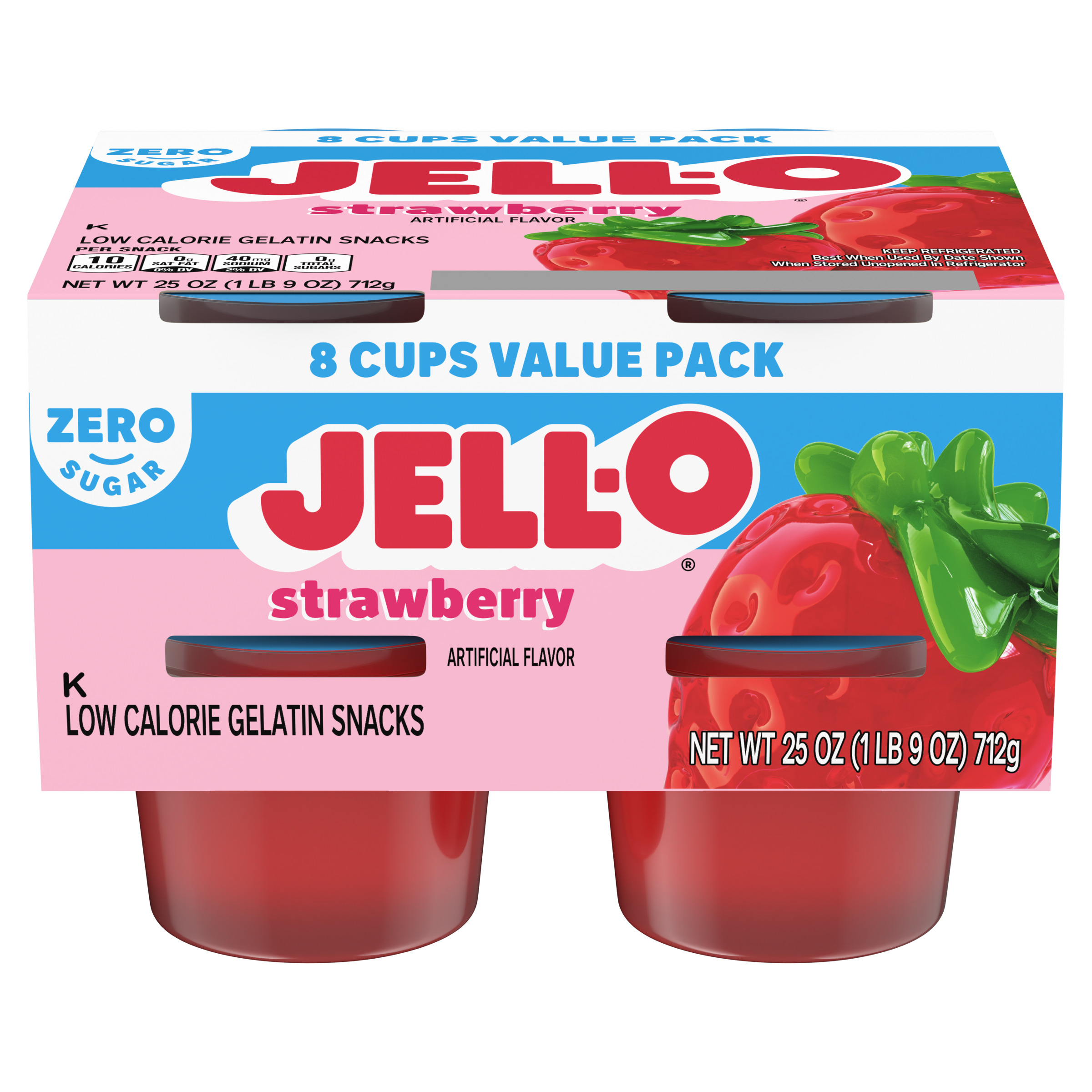 JELL-O Zero Sugar Strawberry Flavor Gelatin Snack Cups, 8 ct - My Food ...