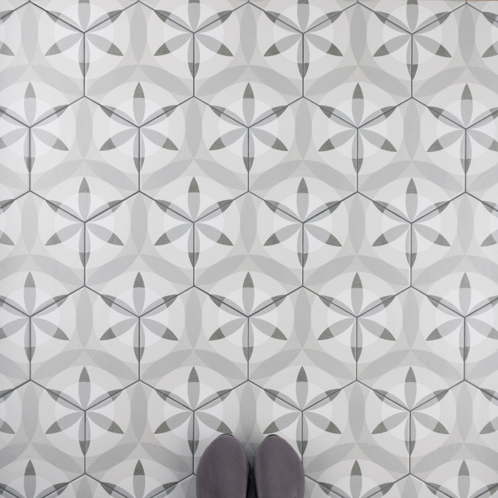 Hexatile Nature Matte Black and White 7 in. x 8 in. Porcelain Floor and Wall Tile