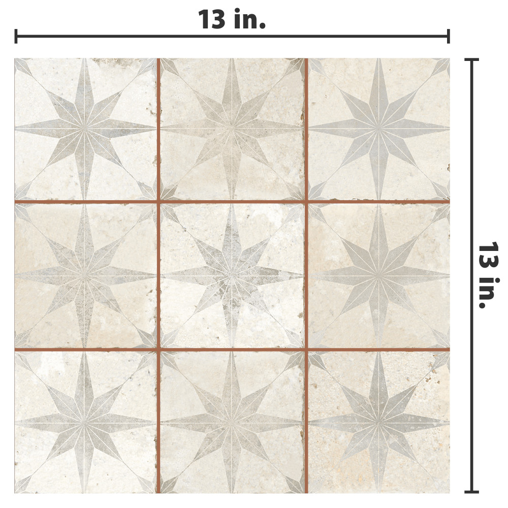 Harmonia Kings Star White 13 in. x 13 in. Ceramic Floor and Wall Tile